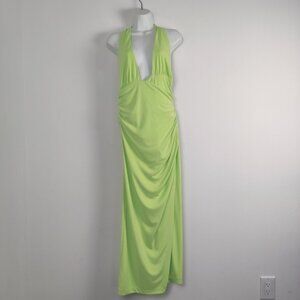 Women's Zara Lime Green Halter Neck Maxi Dress Size Large NEW Summer Dress,
